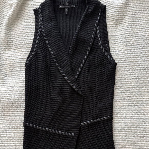 White House Black Market Black Faux Fur-Trim Sleeveless Knit Vest - Picture 5 of 13